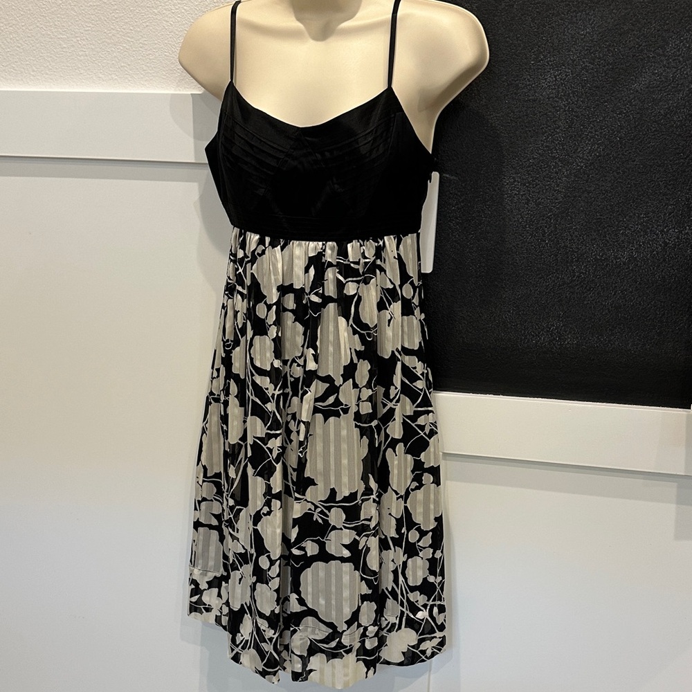 BCBGMaxAzria Silk Black and White Midi Dress